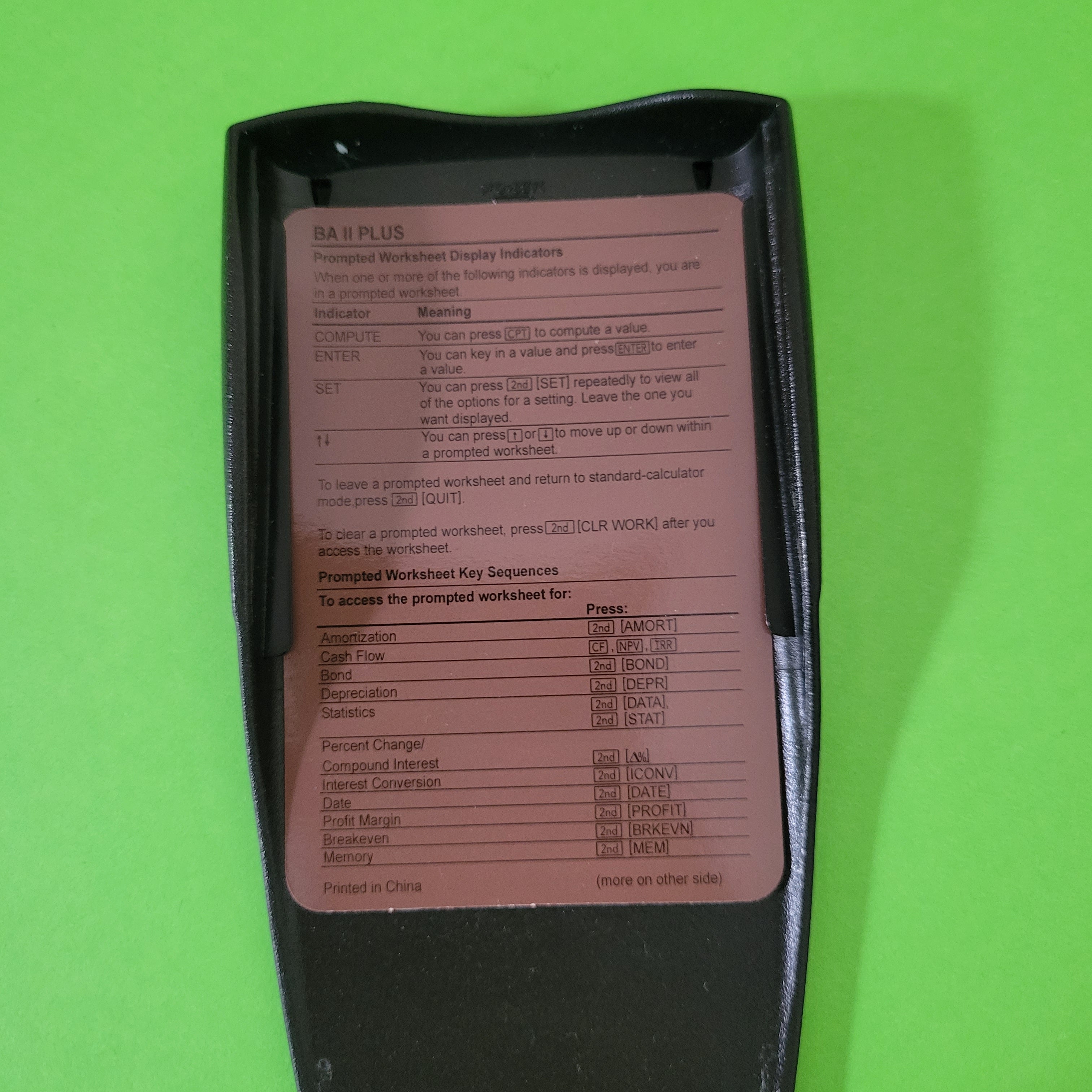 An image of the case of a texas instruments baii plus financial calculator